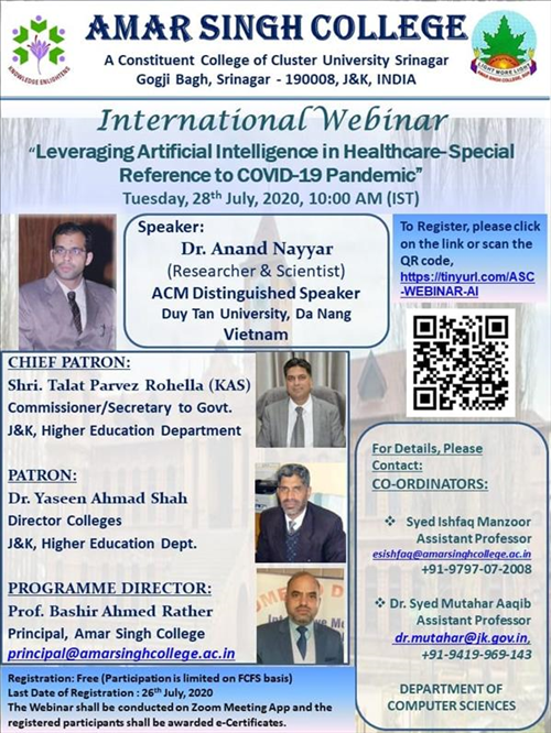 International Webinar On International Webinar on Leveraging Artificial Intelligence  in Healthcare-Special Reference to COVlD-19 Pandemic